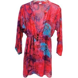 Creations Sheer Dress Size L/XL Red Blue Elastic Waist